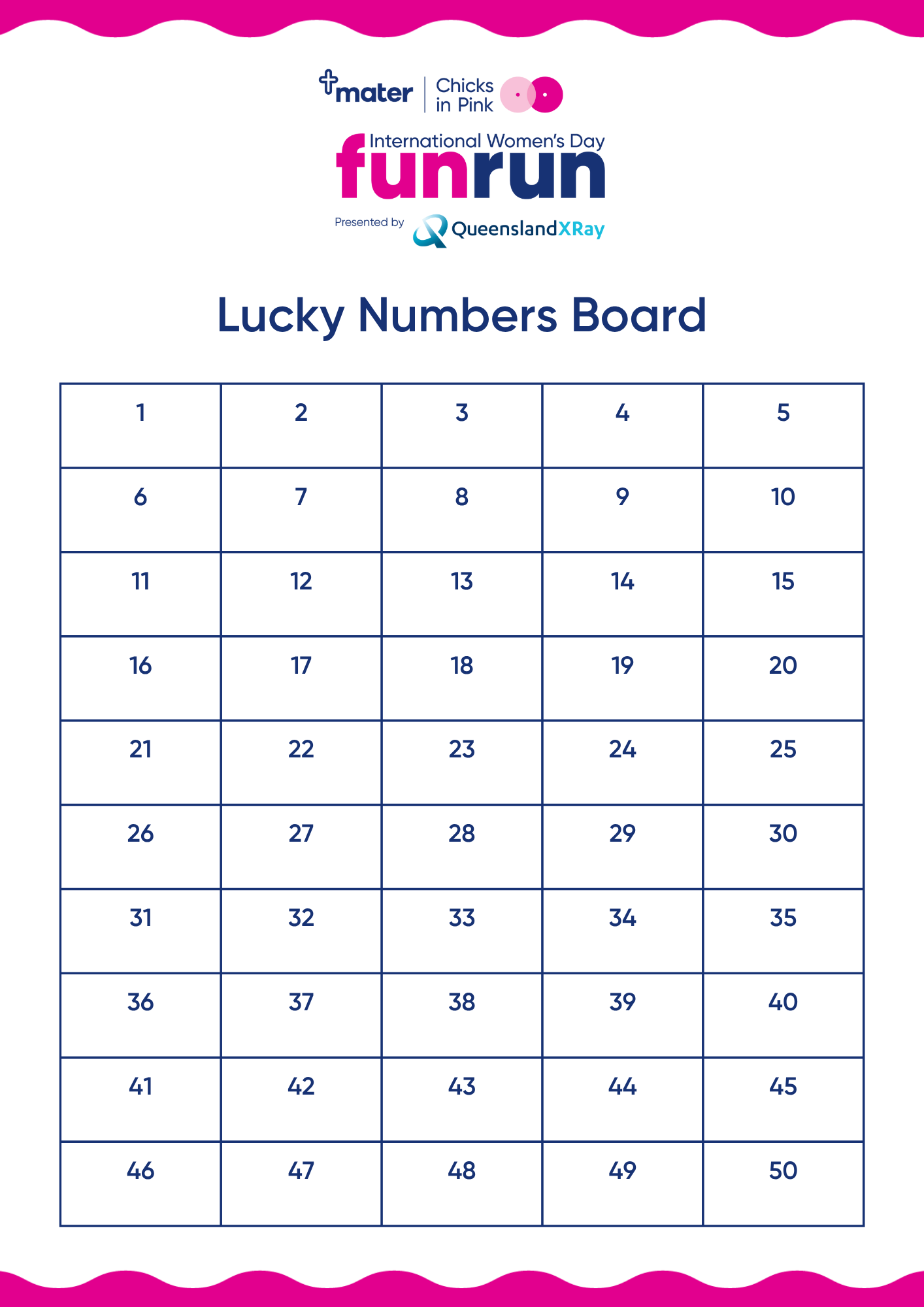 Fun Run Lucky Numbers Board 50